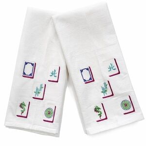 Embroidered Mahjong Tile Tea Towels - Set of Two
